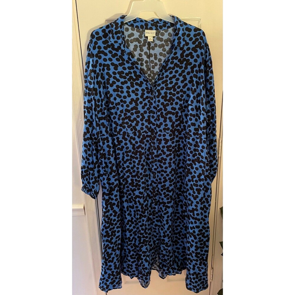 AVA & VIV Blue and Black Polka Dot Midi Dress New 3x